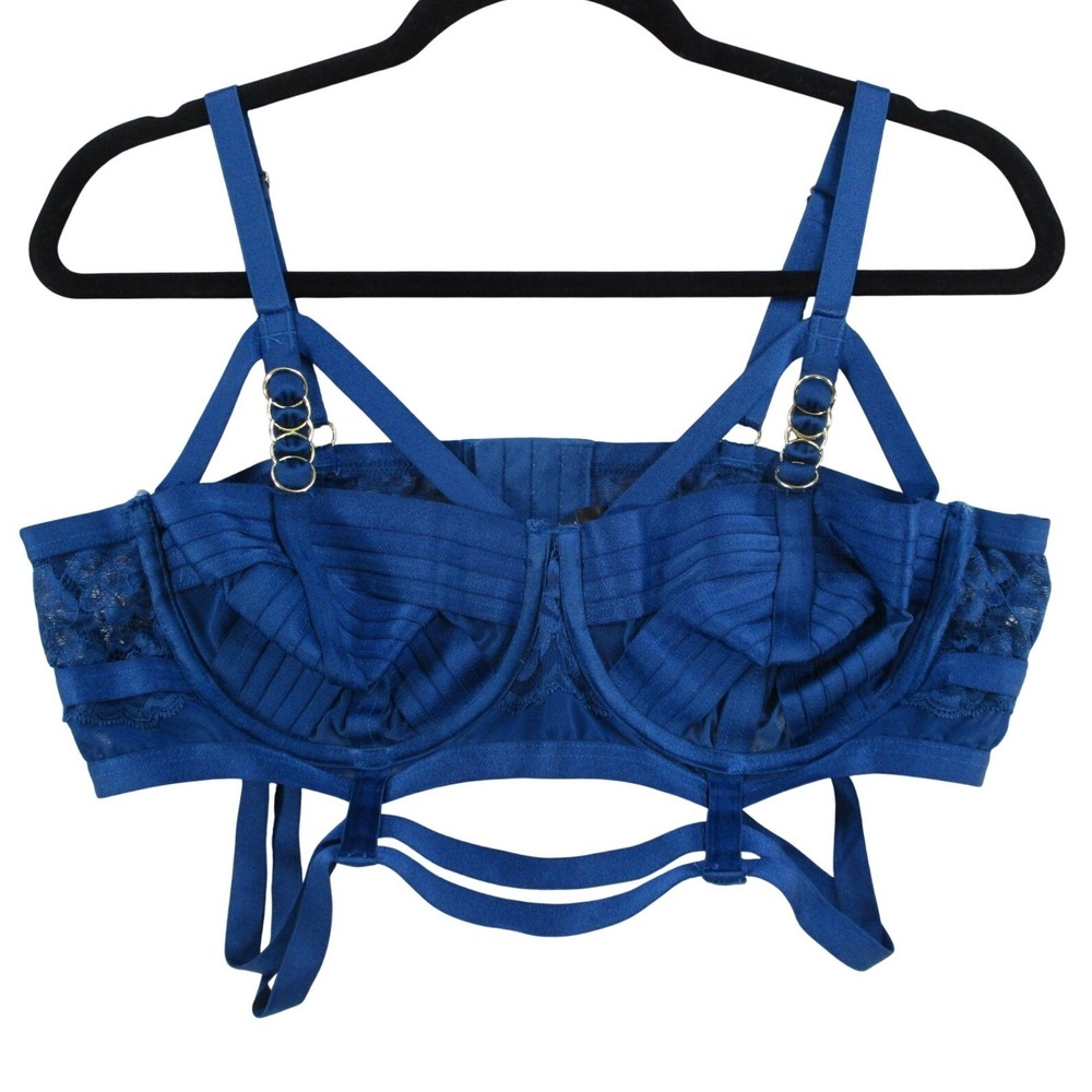 Torrid Curve Blue Lace Strappy Longline Bra Cage Ring Detail Size 2